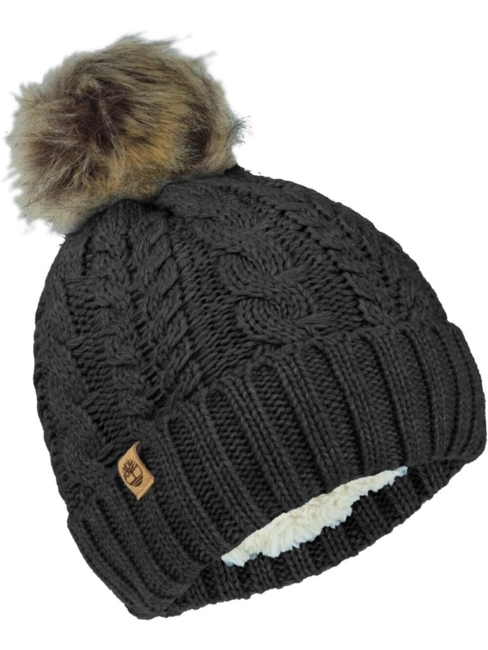 Cozy Cable Knit Faux Fur Pom Beanie - Soft Winter Hat with Ribbed Cuff, Warm